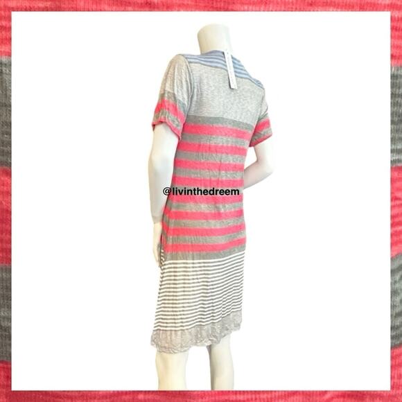 NWT David Cline V-Neck Short Sleeve T-Shirt Dress SZ Small Grey Red Stripe $119 - Picture 5 of 16